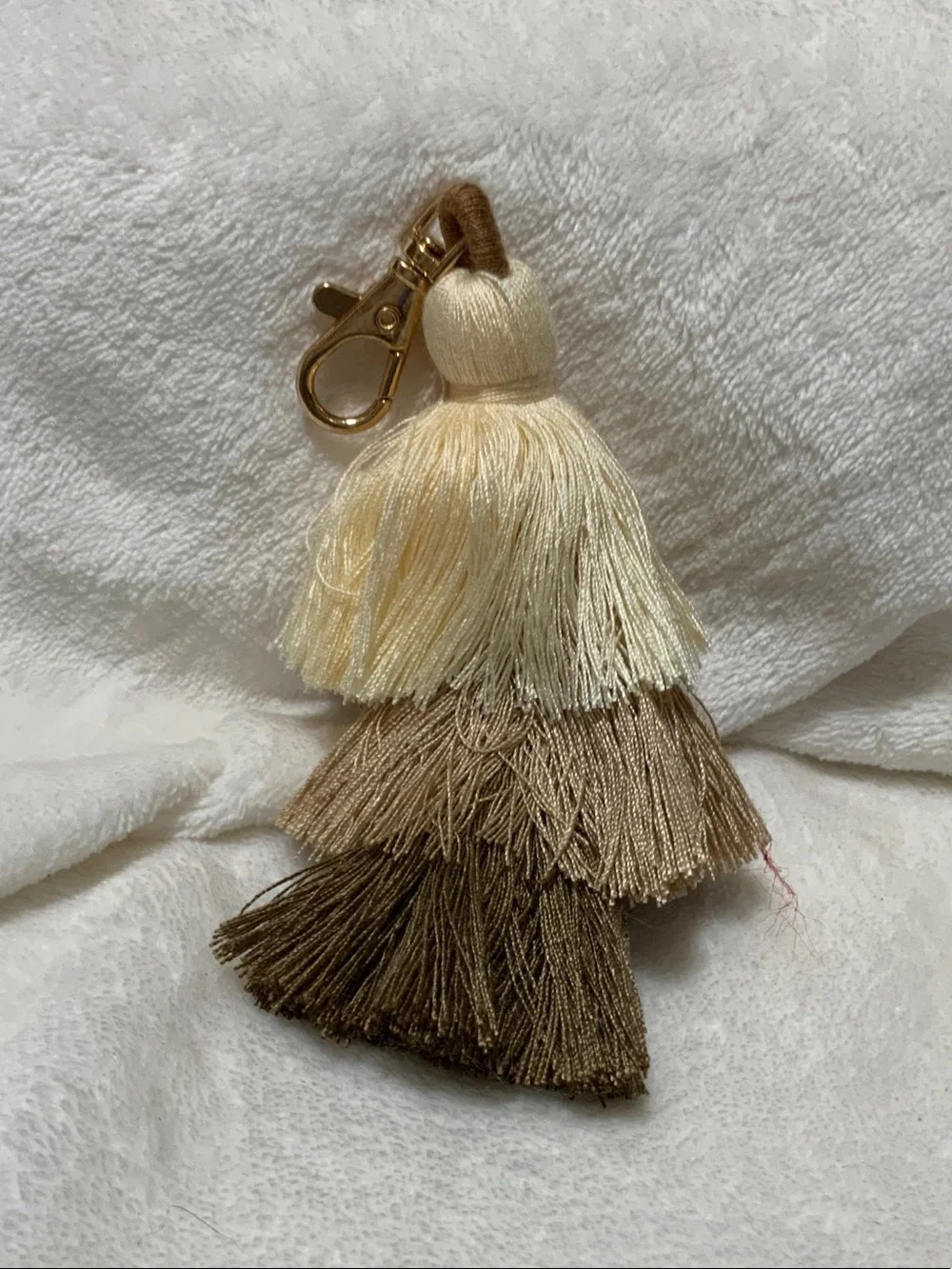 Tassel Keychain Charm in Cream and Brown